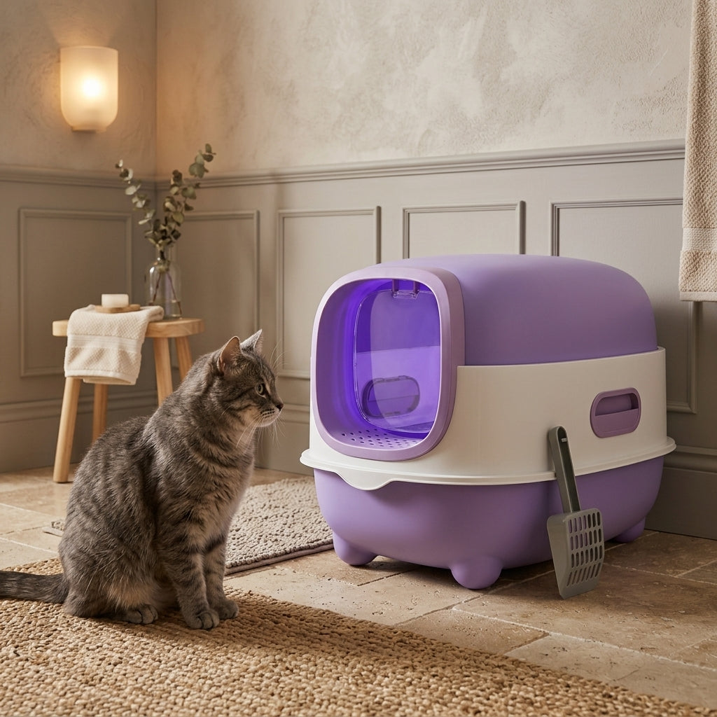 Cat Litter Box Fully Enclosed Large Cat Toilet Odor Control Disinfection Cat Litter Drawer Oversized Hooded Litter Pan Anti-Splash Easy Clean Pet Toilet Box Kitten Litter Tray
