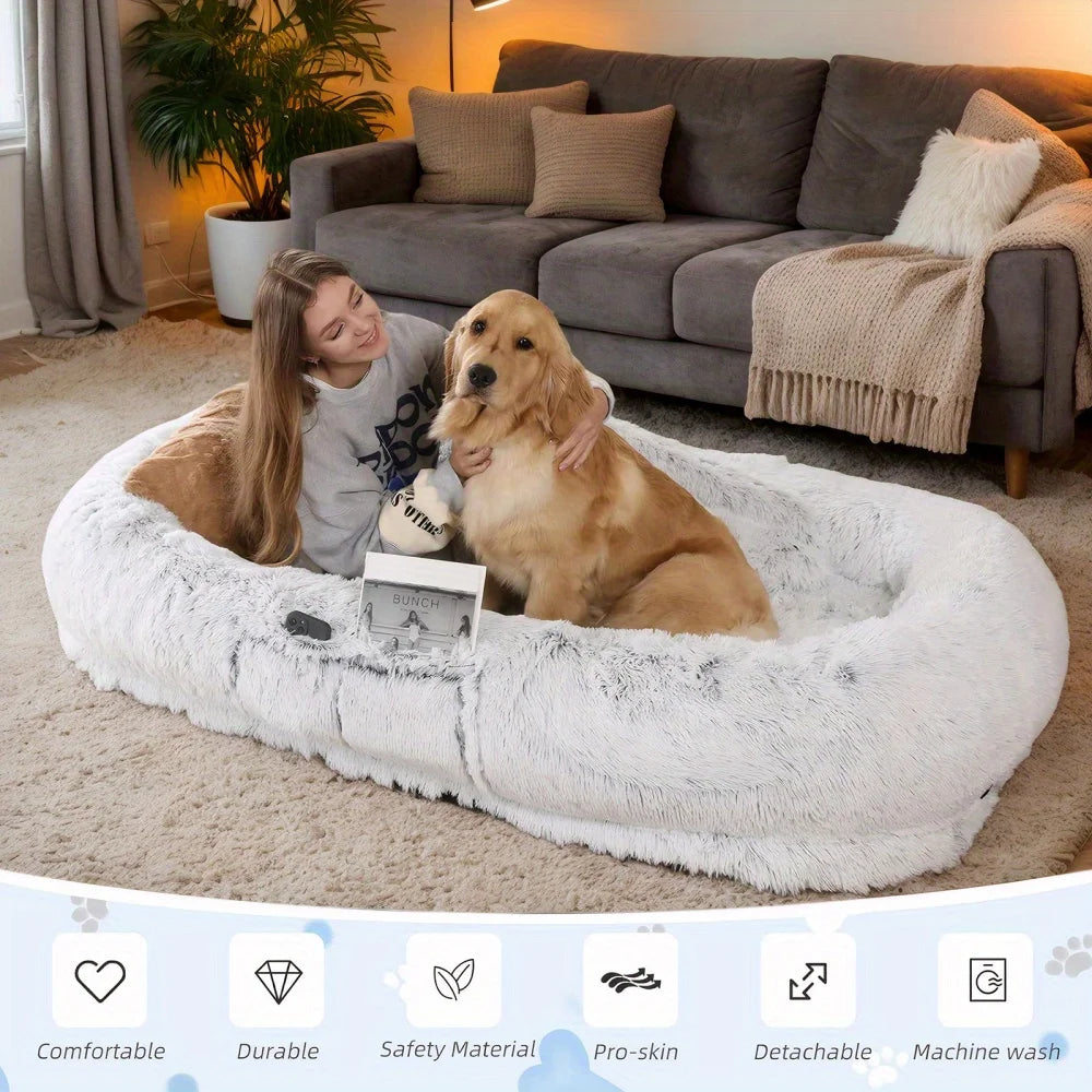 Human Dog Bed, Washable Faux Fur Dog Bed for People Doze Off, Napping Orthopedic Dog Bed, 71''x45''x14'' Size Fits You and Pets