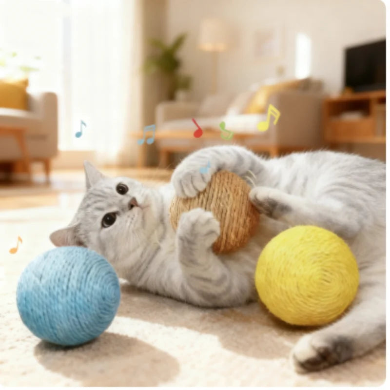 Super Interactive Sisal Cat Scratching Ball Toy Anti-Bite Teething Kitten Cleaning Pet Supplies with Sound for Interactive Fun