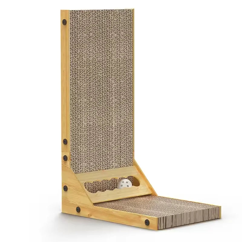 L Shape Cat Scratcher Corrugated Cardboard Wear-Resistant Bell Hole Freestanding Furniture Protector For Indoor Cats Kitten