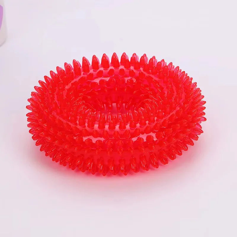 Dog Chew Toy Durable Squeaky Thorn Ring Interactive Sound Training Natural TPR Rubber Teeth Cleaning Grinding Non Toxic Puppy