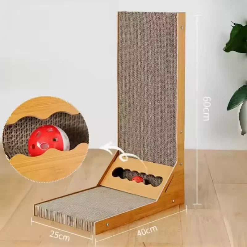 L Shape Cat Scratcher Corrugated Cardboard Wear-Resistant Bell Hole Freestanding Furniture Protector For Indoor Cats Kitten