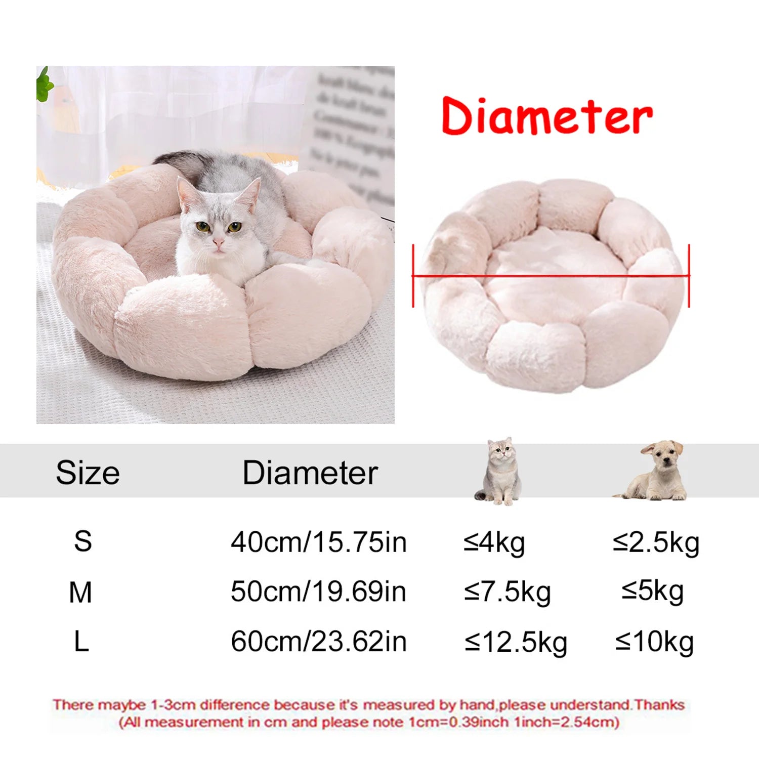 Round Dog Bed Winter Warm Cat Bed Plush Basket for Dog Washable Pet Bed for Small Medium Large Dog Sofa Cat