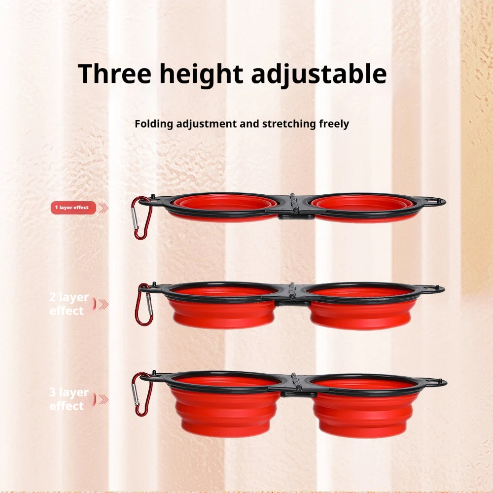 2 in 1 Collapsible Dog Travel Bowl Double Bowls Folding Food Water Bowl Portable Hangable Dog Feeder for Outdoor Dog Product