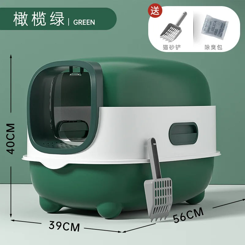 Cat Litter Box Fully Enclosed Large Cat Toilet Odor Control Disinfection Cat Litter Drawer Oversized Hooded Litter Pan Anti-Splash Easy Clean Pet Toilet Box Kitten Litter Tray