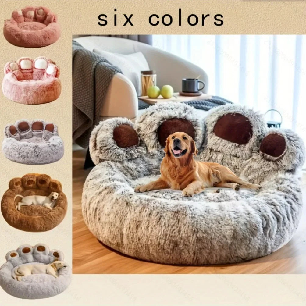 Fluffy Dog Bed Cat Bed Bear Paw Shape Pet Bed Round Plush Warm Soft Faux Fur Washable Dog Sofa Bed Cute Puppy Kitten Kennel Mat Basket Small Medium Dogs Cats Pet Supplies