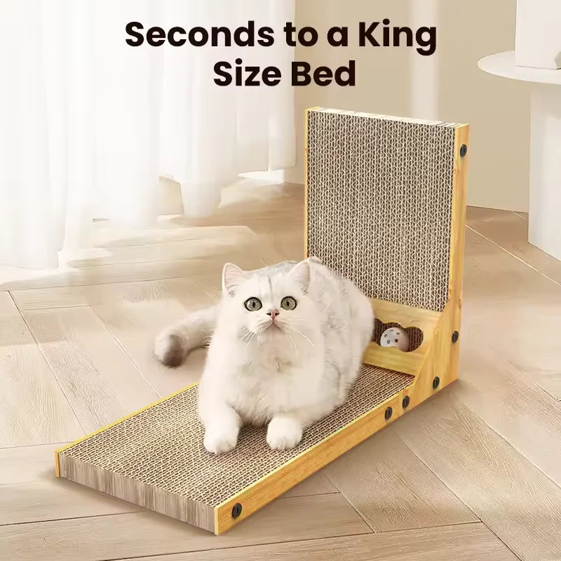 L Shape Cat Scratcher Corrugated Cardboard Wear-Resistant Bell Hole Freestanding Furniture Protector For Indoor Cats Kitten