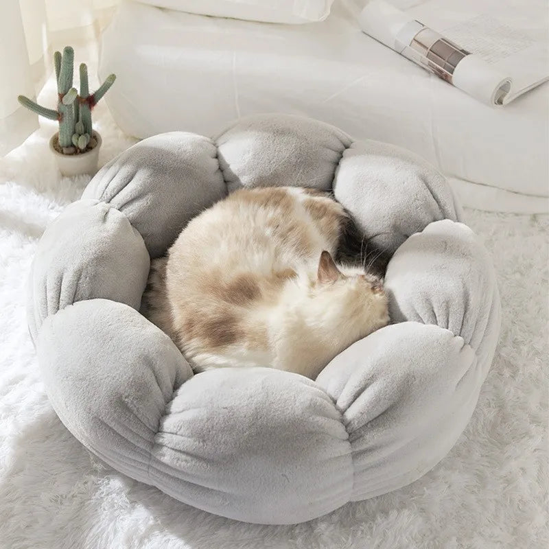 All - Season Plush Cat Bed with Neck Guard, Flower - Shaped Round Pet Bed for Cats & Small Dogs Cat Beds Pets