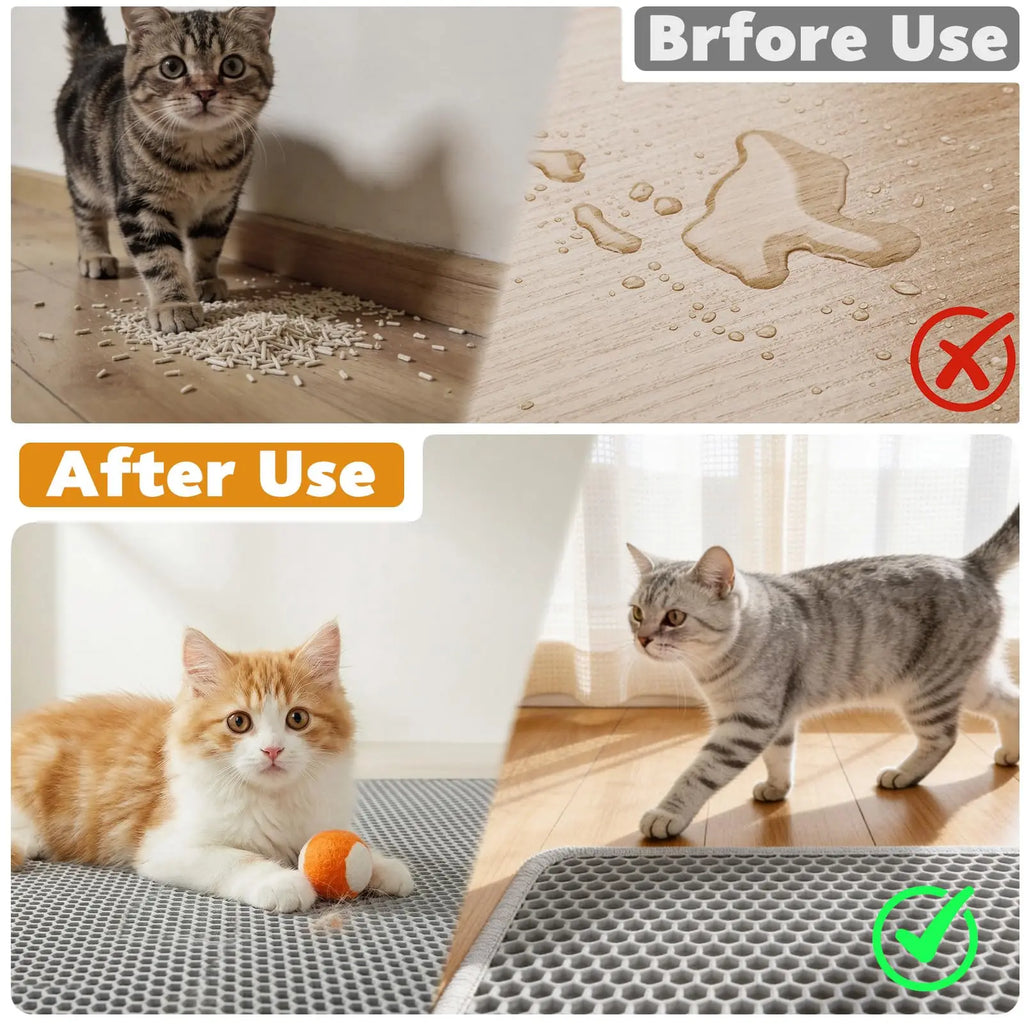 Cat Litter Mat Double Layer Honeycomb Litter Trapping Mat Non Slip Waterproof Large Cat Litter Box Mat Wear Resistant Litter Catcher Filter Mat Easy Clean Paw Cleaning Mat Small Medium Cats