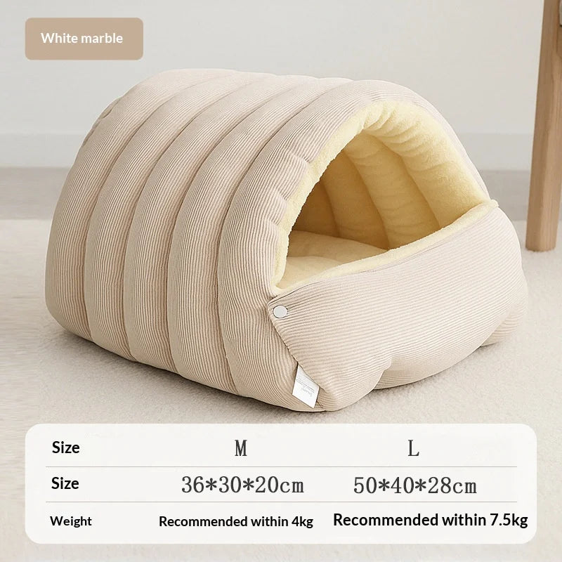 Winter Thermal Plush Cat Bed Cat House Enclosed Cave Warm Igloo Bed Removable Washable Cover Anxiety Relief Small Pet Dog Cat Kitten Puppy Sleeping Nest Hut Windproof Cozy