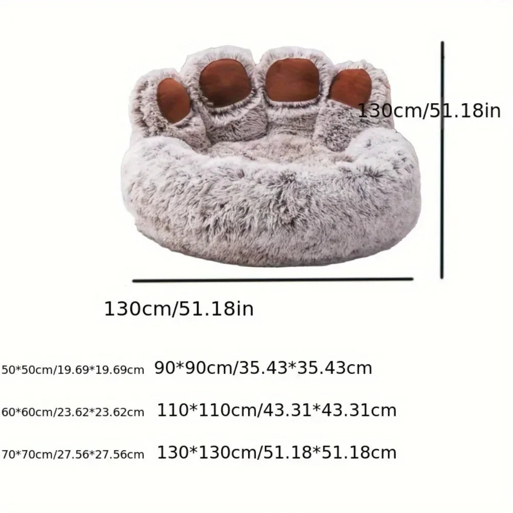 Fluffy Dog Bed Cat Bed Bear Paw Shape Pet Bed Round Plush Warm Soft Faux Fur Washable Dog Sofa Bed Cute Puppy Kitten Kennel Mat Basket Small Medium Dogs Cats Pet Supplies