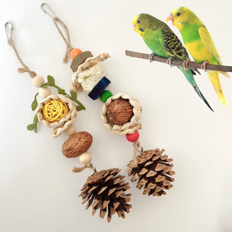 Bird Chewing Toy Funny Cotton Rope Pinecone Parrot Toys Bite Resistant Bird Tearing Toy Cockatiels Training Cage Toys For Pets