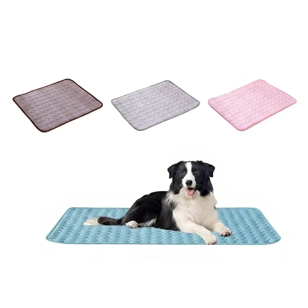 Summer Pet Cooling Mat Ice Silk Breathable Non-Slip Washable Cooling Pad for Dogs Cats Blue Pet Bed Mat