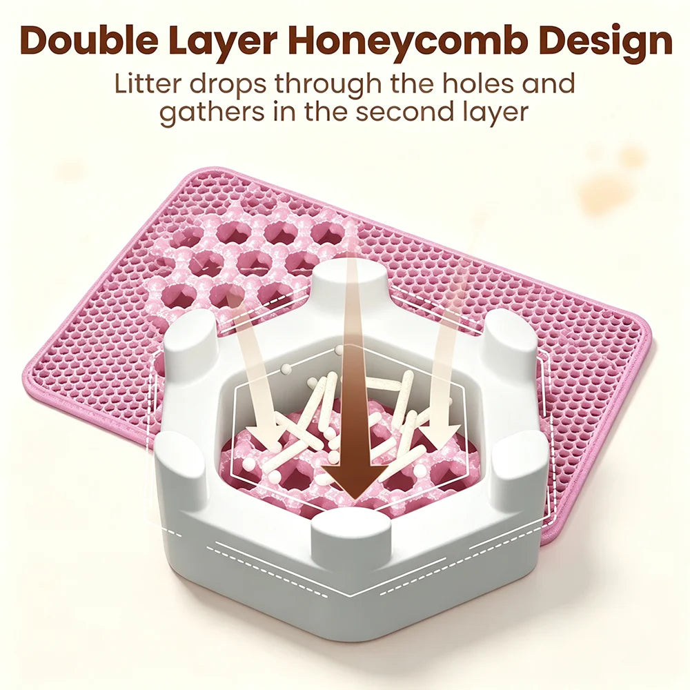 Cat Litter Mat Double Layer Honeycomb Litter Trapping Mat Non Slip Waterproof Large Cat Litter Box Mat Wear Resistant Litter Catcher Filter Mat Easy Clean Paw Cleaning Mat Small Medium Cats