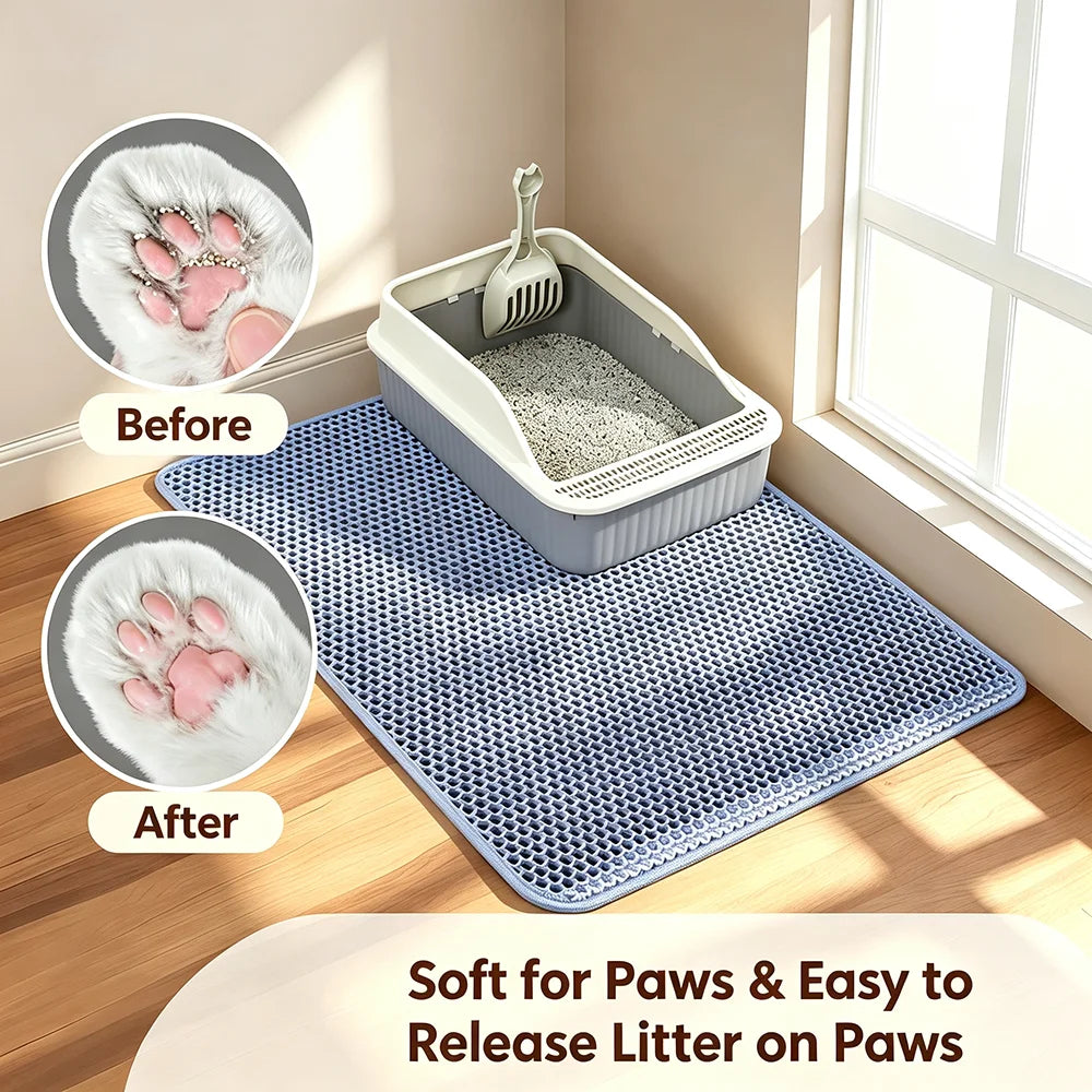 Cat Litter Mat Double Layer Honeycomb Litter Trapping Mat Non Slip Waterproof Large Cat Litter Box Mat Wear Resistant Litter Catcher Filter Mat Easy Clean Paw Cleaning Mat Small Medium Cats