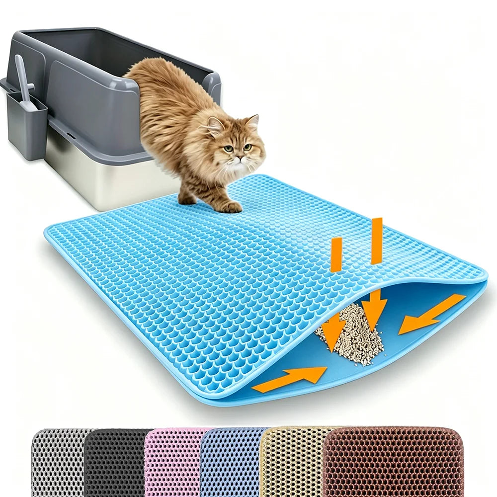 Cat Litter Mat Double Layer Honeycomb Litter Trapping Mat Non Slip Waterproof Large Cat Litter Box Mat Wear Resistant Litter Catcher Filter Mat Easy Clean Paw Cleaning Mat Small Medium Cats