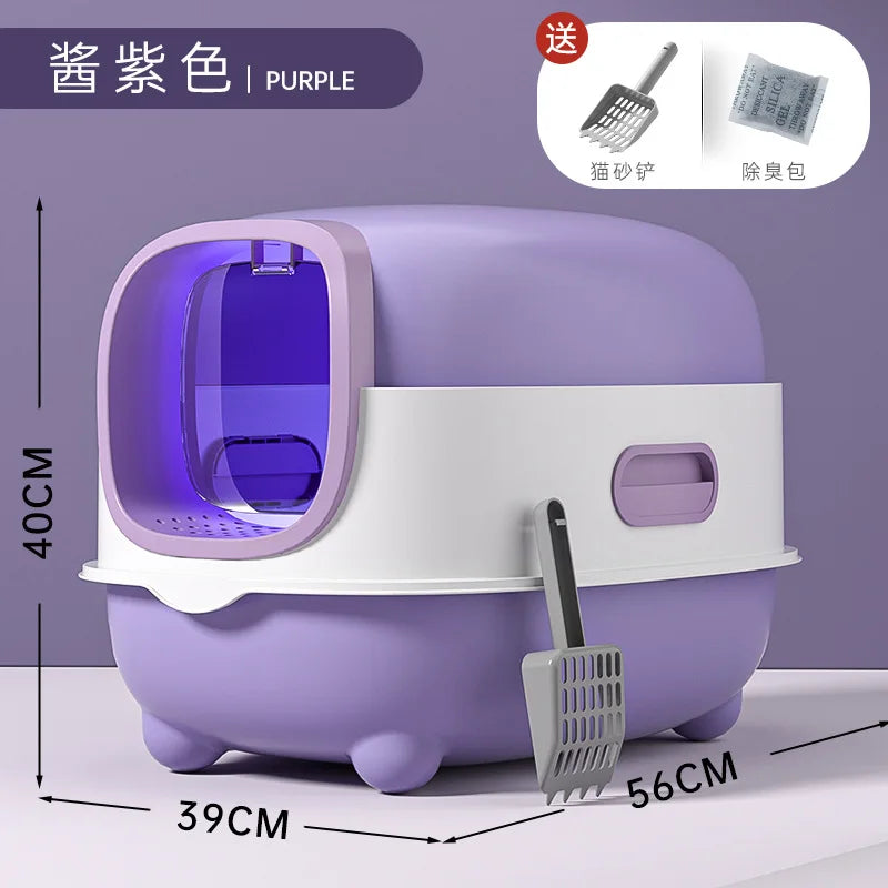 Cat Litter Box Fully Enclosed Large Cat Toilet Odor Control Disinfection Cat Litter Drawer Oversized Hooded Litter Pan Anti-Splash Easy Clean Pet Toilet Box Kitten Litter Tray