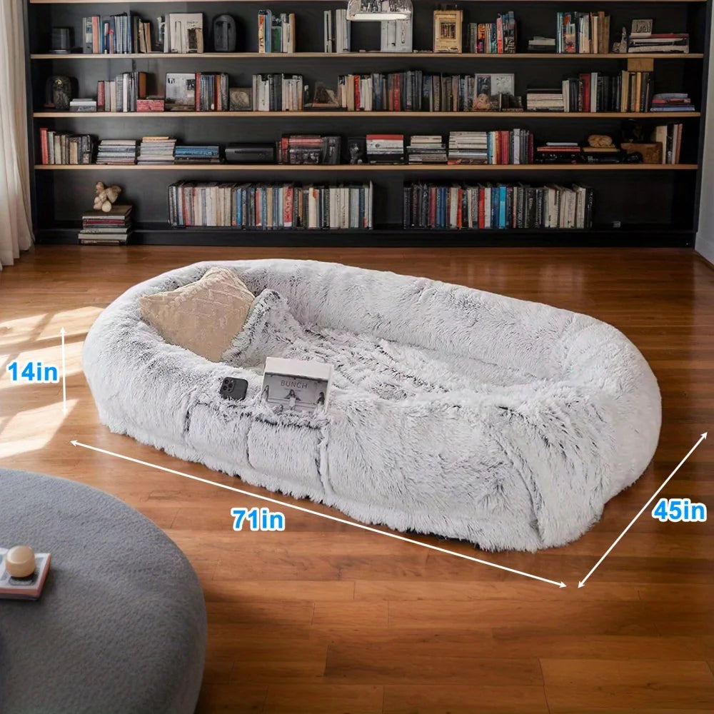 Human Dog Bed, Washable Faux Fur Dog Bed for People Doze Off, Napping Orthopedic Dog Bed, 71''x45''x14'' Size Fits You and Pets