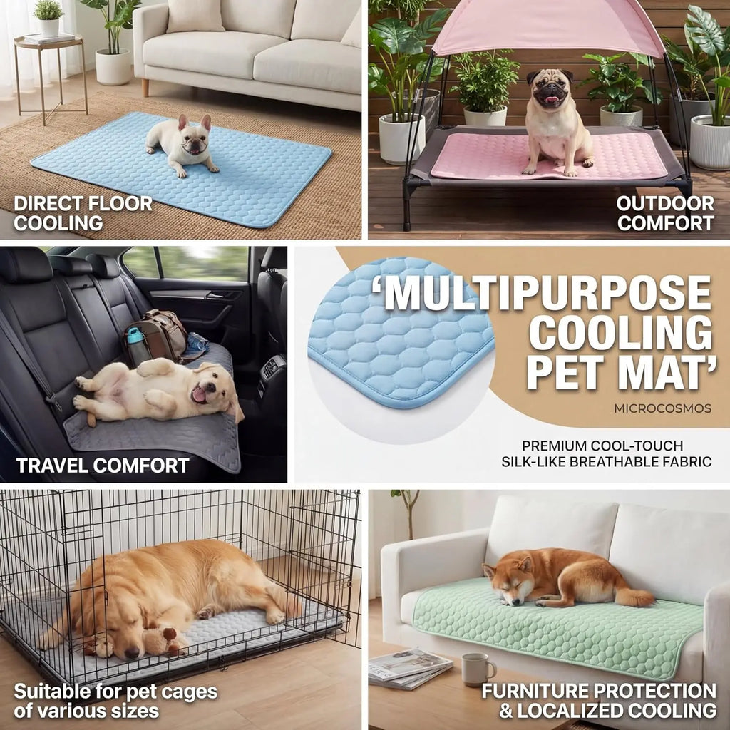 Summer Pet Cooling Mat Ice Silk Breathable Non-Slip Washable Cooling Pad for Dogs Cats Blue Pet Bed Mat
