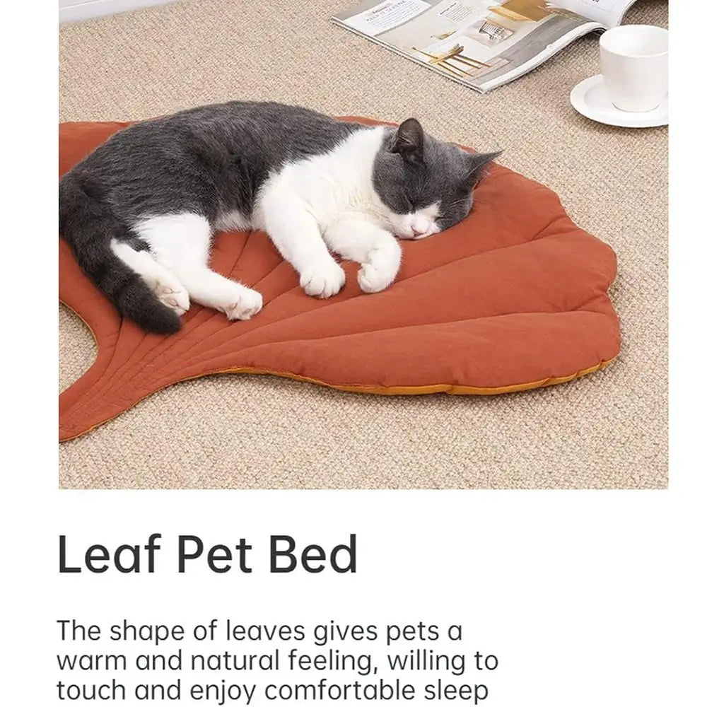 Pet Bed Cat Bed Leaf Shape Ginkgo Leaf Pet Mat Double Sided Windproof Warm Pure Cotton Seat Cushion Soft Plush Puppy Kitten Cat Dog Crate Mat Small Pet Nest Habitat