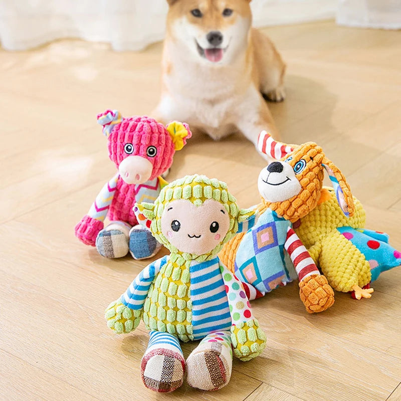 Cute Animals Plush Dogs Cats Toy Interactive Squeaky Puzzle Toy Bite Resistant Teeth Grinding Cleaning Pet Chewing Supplies