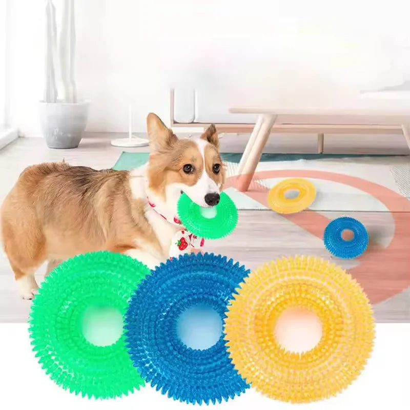 Dog Chew Toy Durable Squeaky Thorn Ring Interactive Sound Training Natural TPR Rubber Teeth Cleaning Grinding Non Toxic Puppy