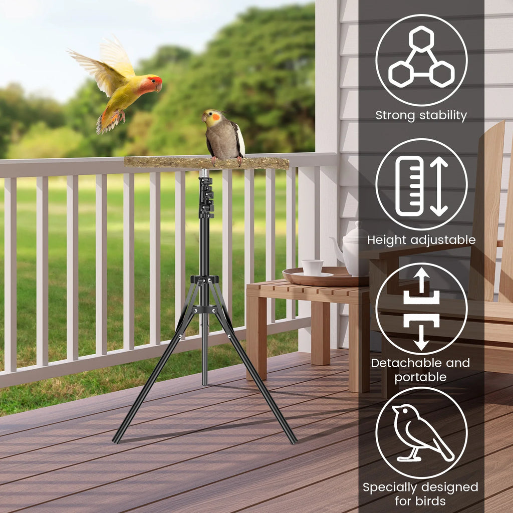 Wood Bird Training Perch Stand Height Adjustable Bird Perch Toys Indoor Outdoor Versatile Bird Parrot Play Training Station Pole