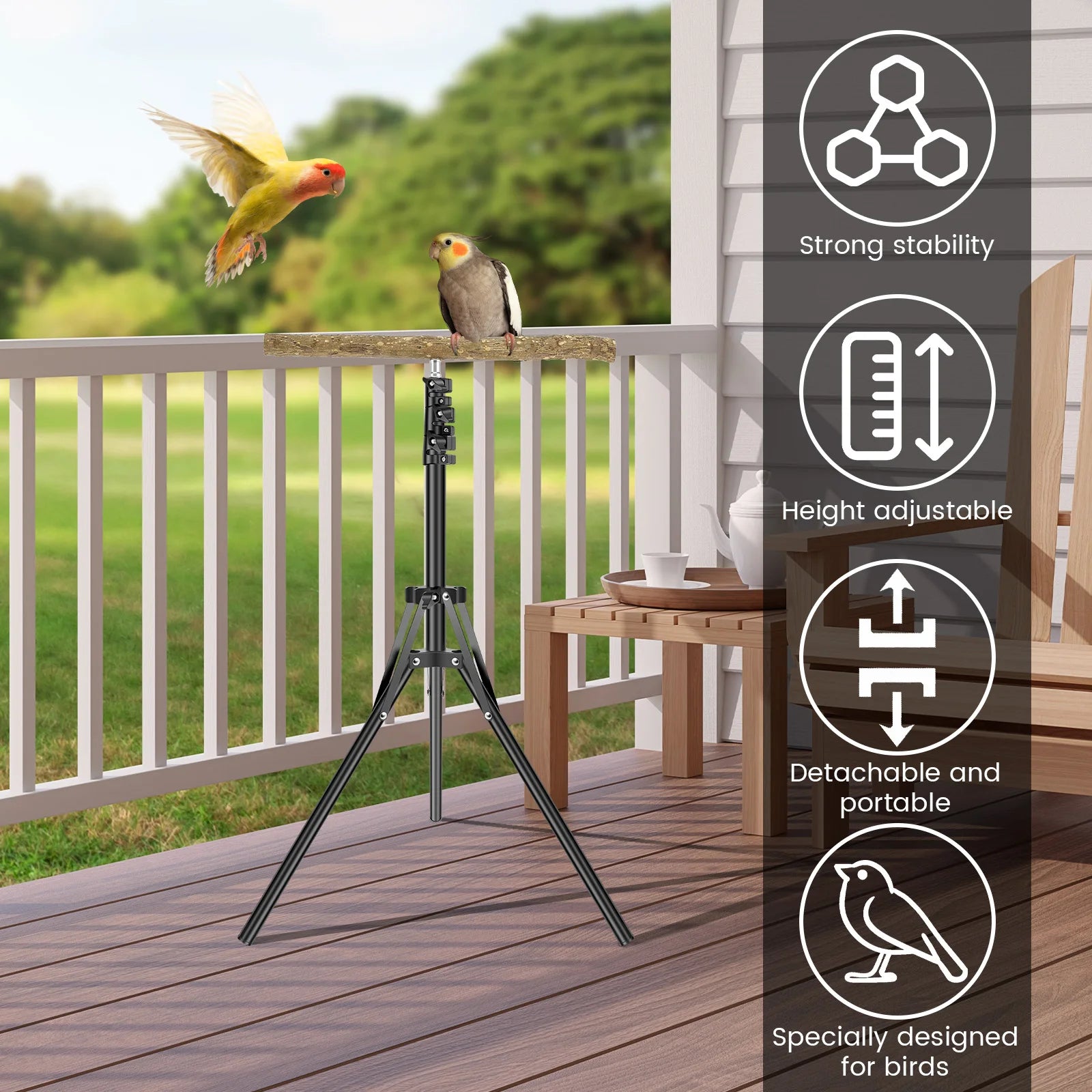 Wood Bird Training Perch Stand Height Adjustable Bird Perch Toys Indoor Outdoor Versatile Bird Parrot Play Training Station Pole