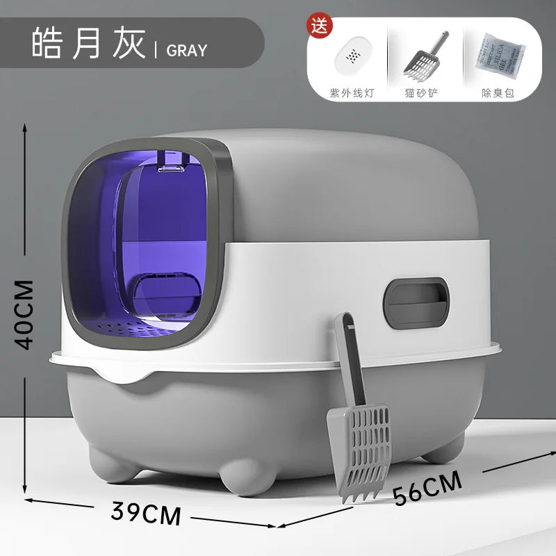 Cat Litter Box Fully Enclosed Large Cat Toilet Odor Control Disinfection Cat Litter Drawer Oversized Hooded Litter Pan Anti-Splash Easy Clean Pet Toilet Box Kitten Litter Tray