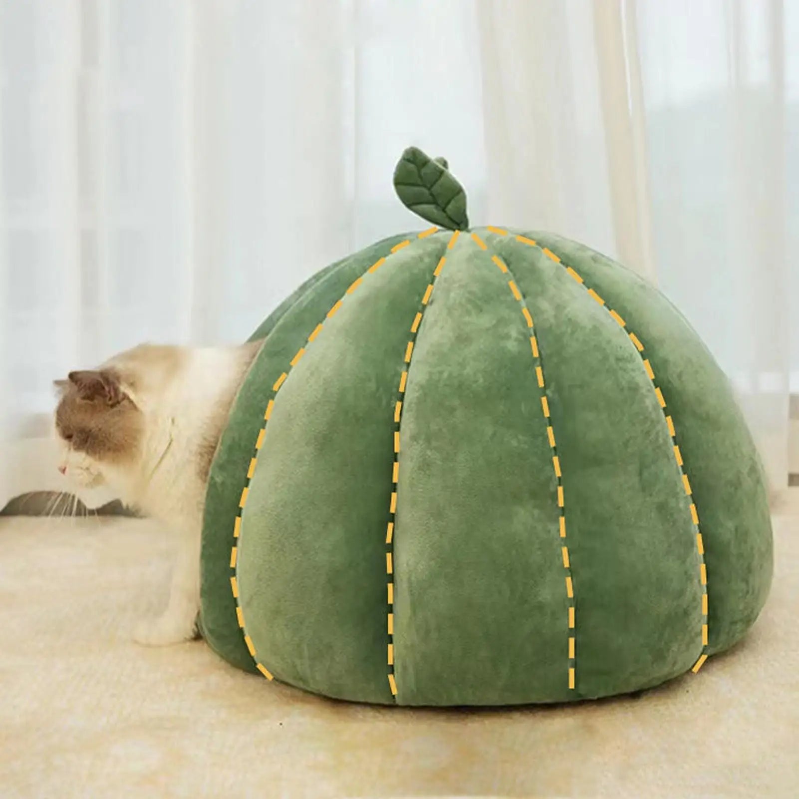 Halloween Thickened Pet Bed Enclosed Cat Nest Warm Cat Bed Pumpkin Shape Pet Sleeping House For Cats Washable Cat Sleeping Bed