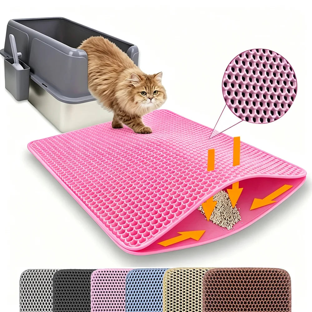 Cat Litter Mat Double Layer Honeycomb Litter Trapping Mat Non Slip Waterproof Large Cat Litter Box Mat Wear Resistant Litter Catcher Filter Mat Easy Clean Paw Cleaning Mat Small Medium Cats