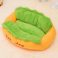 Pet Bed Hot Dog House Lounger Bed Kennel Mat Soft Fiber Pet Dog Puppy Warm Removable Washable Novelty Hot Dog Bun Shape Orange Green Cozy Plush Sleeping Mat Small Medium Dogs Cats