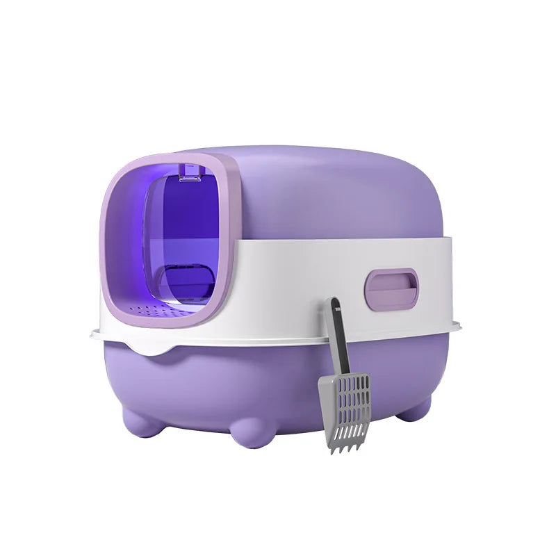 Cat Litter Box Fully Enclosed Large Cat Toilet Odor Control Disinfection Cat Litter Drawer Oversized Hooded Litter Pan Anti-Splash Easy Clean Pet Toilet Box Kitten Litter Tray