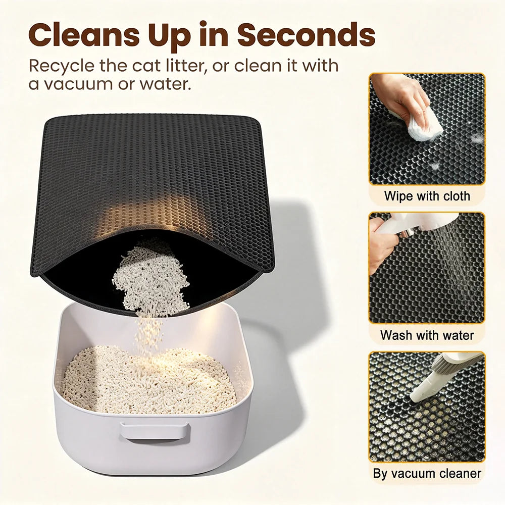 Cat Litter Mat Double Layer Honeycomb Litter Trapping Mat Non Slip Waterproof Large Cat Litter Box Mat Wear Resistant Litter Catcher Filter Mat Easy Clean Paw Cleaning Mat Small Medium Cats