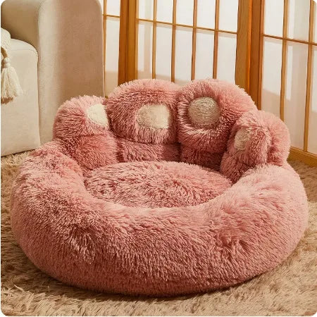 Fluffy Dog Bed Cat Bed Bear Paw Shape Pet Bed Round Plush Warm Soft Faux Fur Washable Dog Sofa Bed Cute Puppy Kitten Kennel Mat Basket Small Medium Dogs Cats Pet Supplies