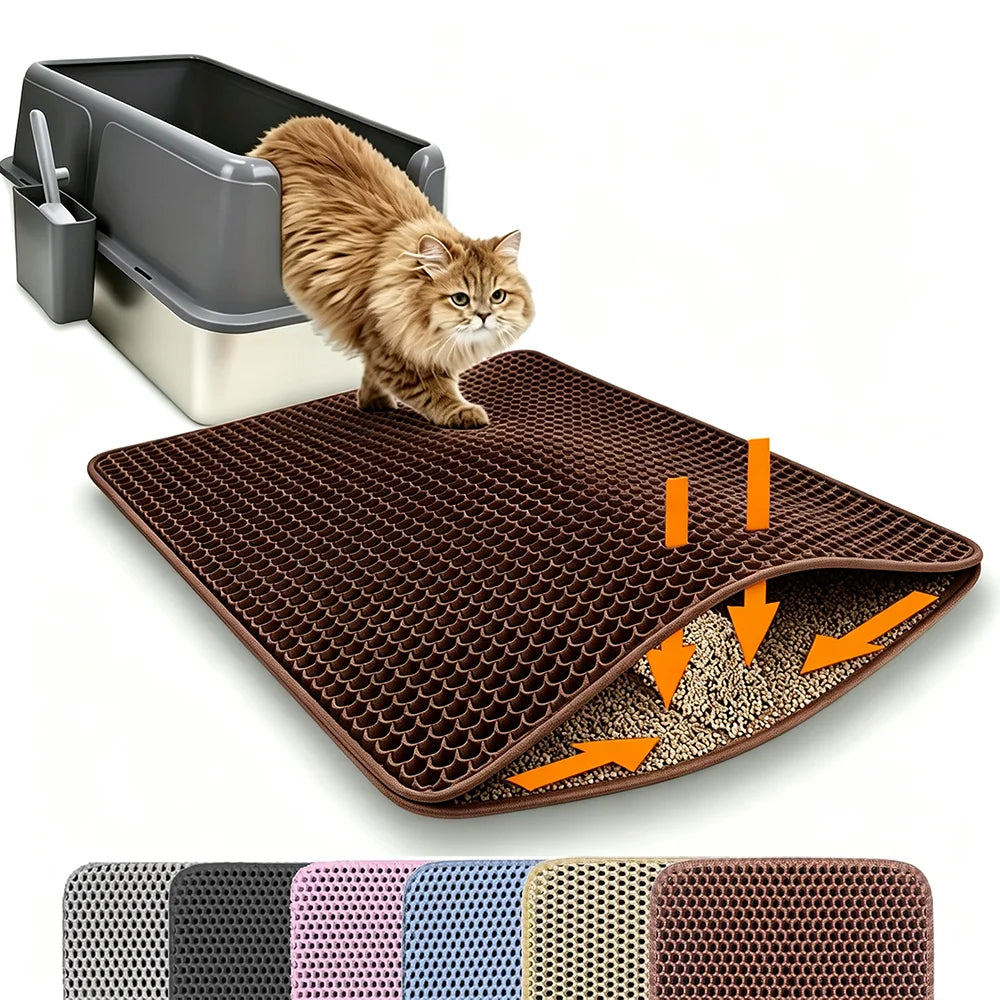 Cat Litter Mat Double Layer Honeycomb Litter Trapping Mat Non Slip Waterproof Large Cat Litter Box Mat Wear Resistant Litter Catcher Filter Mat Easy Clean Paw Cleaning Mat Small Medium Cats