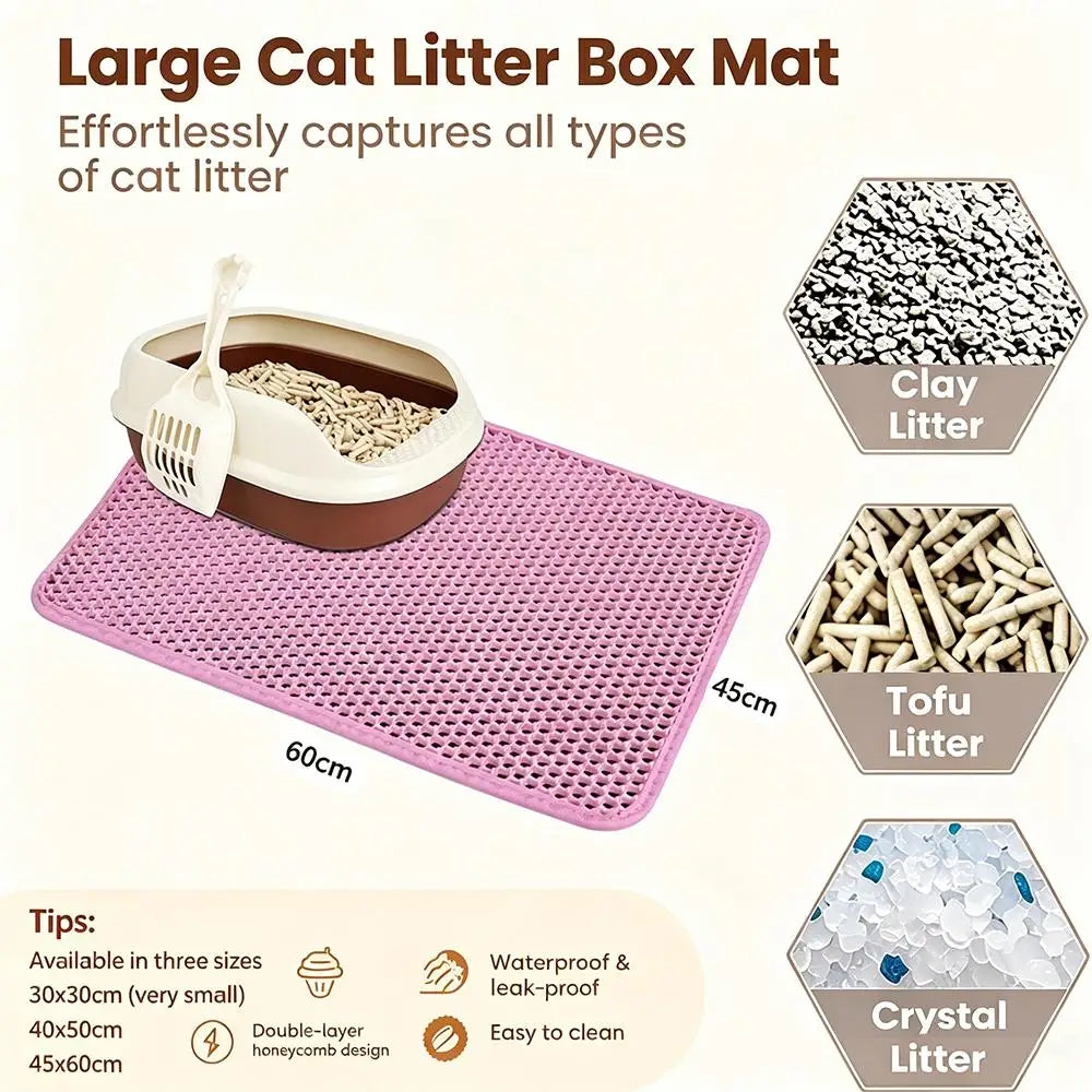 Cat Litter Mat Double Layer Honeycomb Litter Trapping Mat Non Slip Waterproof Large Cat Litter Box Mat Wear Resistant Litter Catcher Filter Mat Easy Clean Paw Cleaning Mat Small Medium Cats