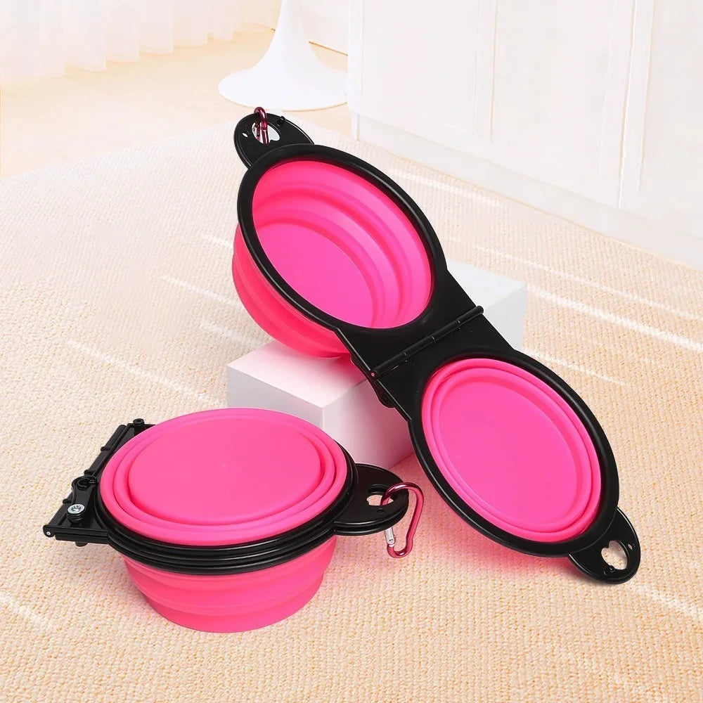 2 in 1 Collapsible Dog Travel Bowl Double Bowls Folding Food Water Bowl Portable Hangable Dog Feeder for Outdoor Dog Product