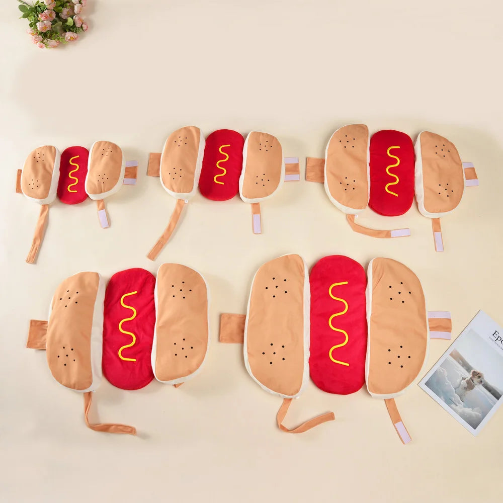 Cute Pet Dog Cosplay Costume Halloween Funny Hot Dog Shape Adjustable Puppy Clothes For Small Medium Dogs Cats Chihuahua Bulldog