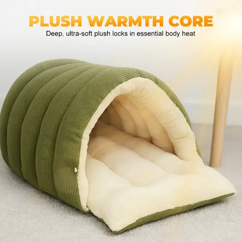 Winter Thermal Plush Cat Bed Cat House Enclosed Cave Warm Igloo Bed Removable Washable Cover Anxiety Relief Small Pet Dog Cat Kitten Puppy Sleeping Nest Hut Windproof Cozy