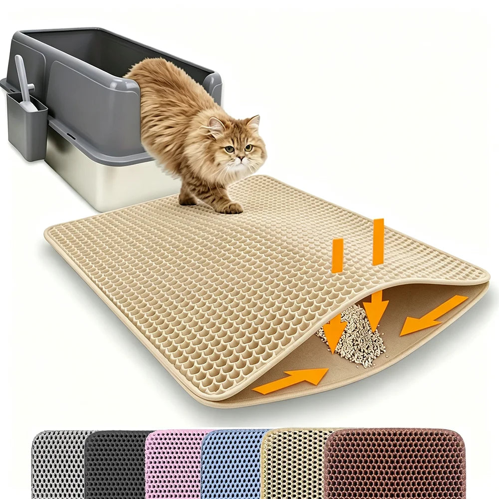 Cat Litter Mat Double Layer Honeycomb Litter Trapping Mat Non Slip Waterproof Large Cat Litter Box Mat Wear Resistant Litter Catcher Filter Mat Easy Clean Paw Cleaning Mat Small Medium Cats