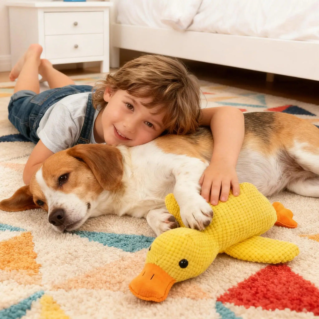Duck Dog Toy Plush Chew Resistant Durable Dog Toy With Quacking Sound Teeth Grinding Relief Soft Companion Comfort Teething