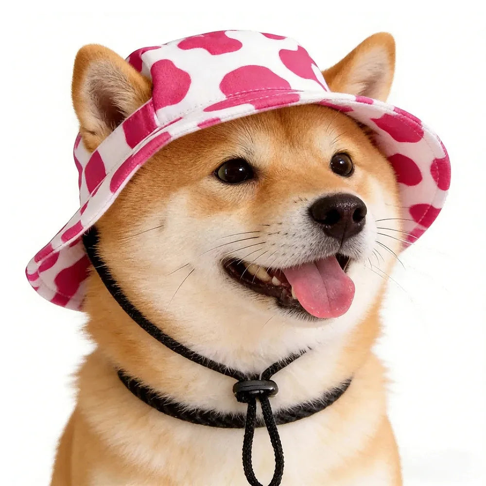 Adjustable Ear Exposed Pet Bucket Hat Summer Sun Hat Cute Print For Small Medium Large Dogs Cats Puppy Pet Accessories