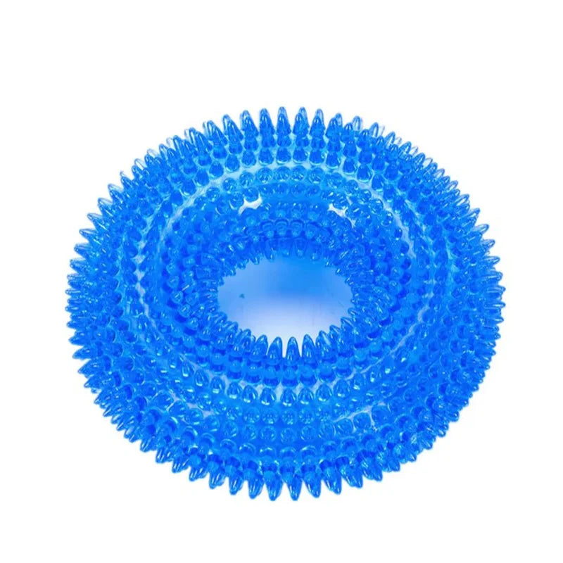 Dog Chew Toy Durable Squeaky Thorn Ring Interactive Sound Training Natural TPR Rubber Teeth Cleaning Grinding Non Toxic Puppy