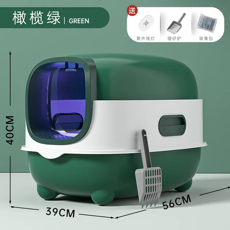 Cat Litter Box Fully Enclosed Large Cat Toilet Odor Control Disinfection Cat Litter Drawer Oversized Hooded Litter Pan Anti-Splash Easy Clean Pet Toilet Box Kitten Litter Tray