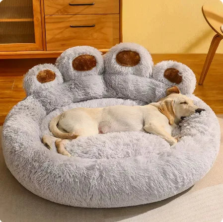 Fluffy Dog Bed Cat Bed Bear Paw Shape Pet Bed Round Plush Warm Soft Faux Fur Washable Dog Sofa Bed Cute Puppy Kitten Kennel Mat Basket Small Medium Dogs Cats Pet Supplies