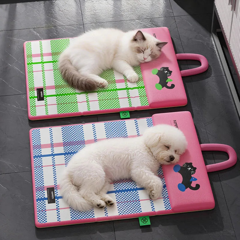 Foldable Double-Sided Cooling Pet Mat with Headrest, Waterproof Urine-Proof Portable Pet Bed Pad for Cats & Dogs Puppy Kitten, Summer Chill Cooling Mat, Easy Clean Travel & Home Pet Bed