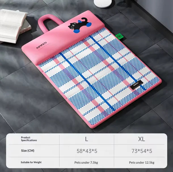 Foldable Double-Sided Cooling Pet Mat with Headrest, Waterproof Urine-Proof Portable Pet Bed Pad for Cats & Dogs Puppy Kitten, Summer Chill Cooling Mat, Easy Clean Travel & Home Pet Bed