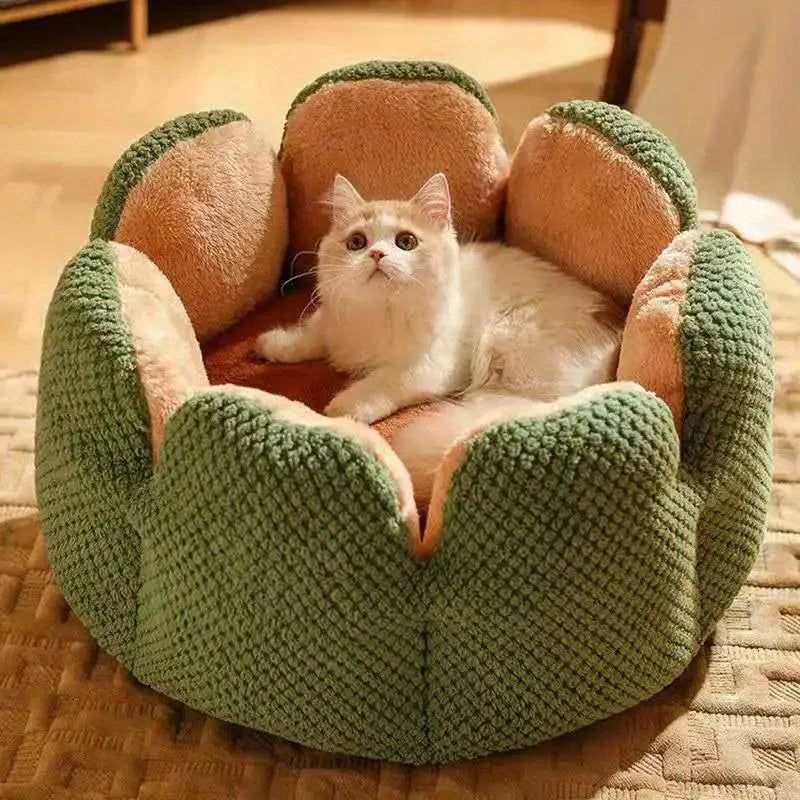 Petal Shaped Pet Bed, Plush Round Dog & Cat Cushion Mat with Knitted Texture, Ultra Soft Warm Nest for Kittens Puppies in Winter