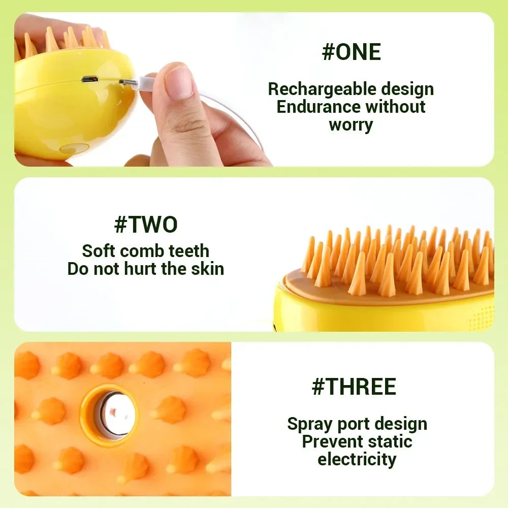 Electric Steam Brush for Cats & Dogs – 3-in-1 Grooming & Massage Tool